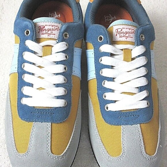 Original Penguin Men's Breaker Jogger Lace Up Suede Nylon Sneakers White Blue - Picture 3 of 5